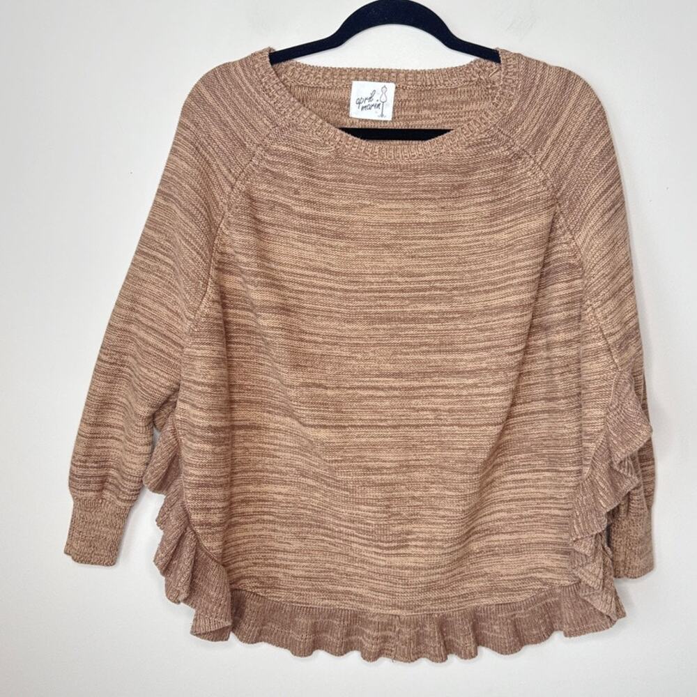 April Marin Westport Ruffle Cotton Sweater Pullover‎ Poncho One Size Brown EUC